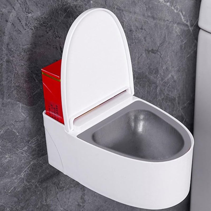 Wall Mounted Toilet Shaped Ashtray Set With Lid 3Pcs Creative Bathroom Office Decor - Image 4